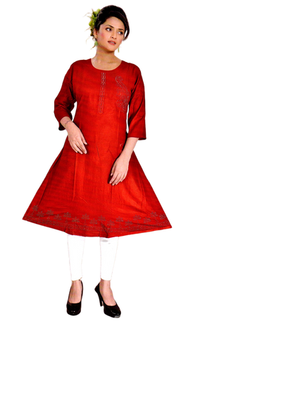 Cotton Kurti for Women | Embellished Pattern Tunic Top with 3/4 Sleeves & Round Neck | Stylish and Comfortable Wear for Office, Daily Use & Festive Occasions (Kurti Only - XL)