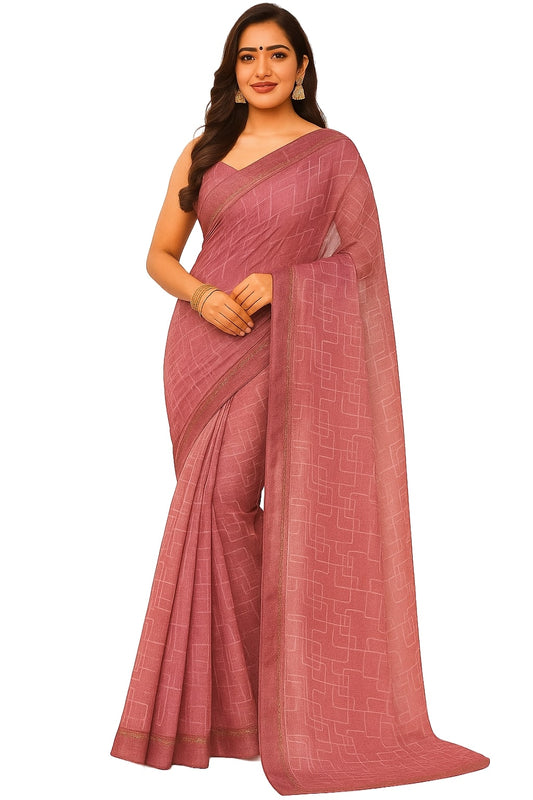 Elegant Net Saree with Geometric Pattern & Subtle Border – Lightweight & Comfortable Saree for Women | Perfect for Festive, Wedding, Traditional & Casual Wear