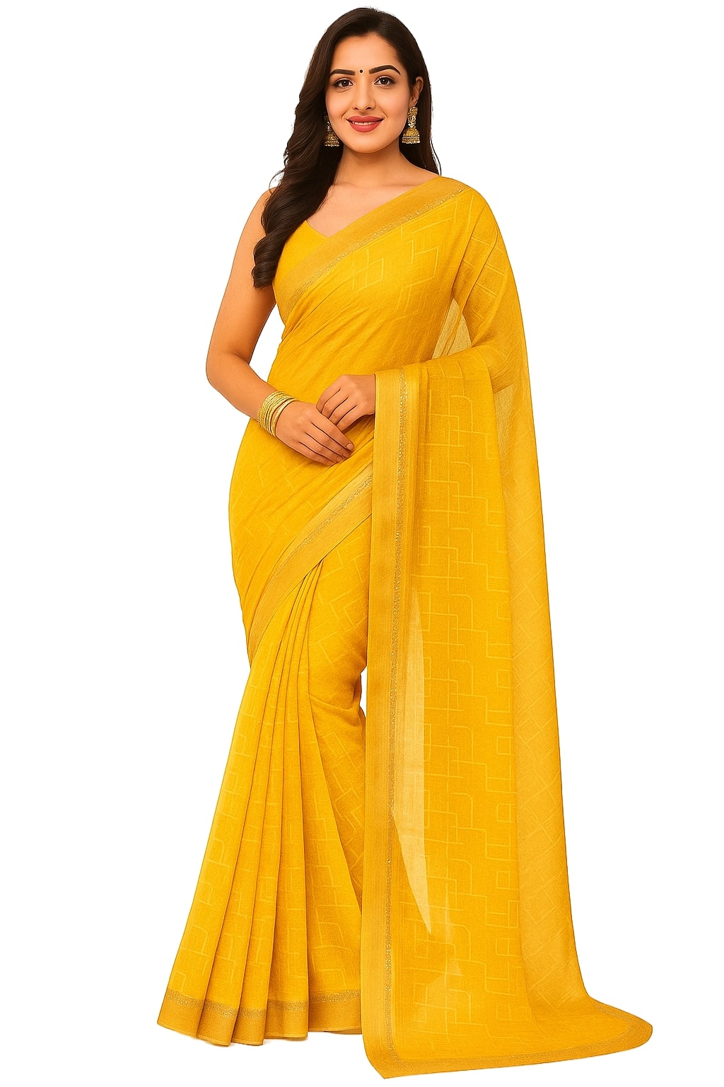 Elegant Net Saree with Geometric Pattern & Subtle Border – Lightweight & Comfortable Saree for Women | Perfect for Festive, Wedding, Traditional & Casual Wear