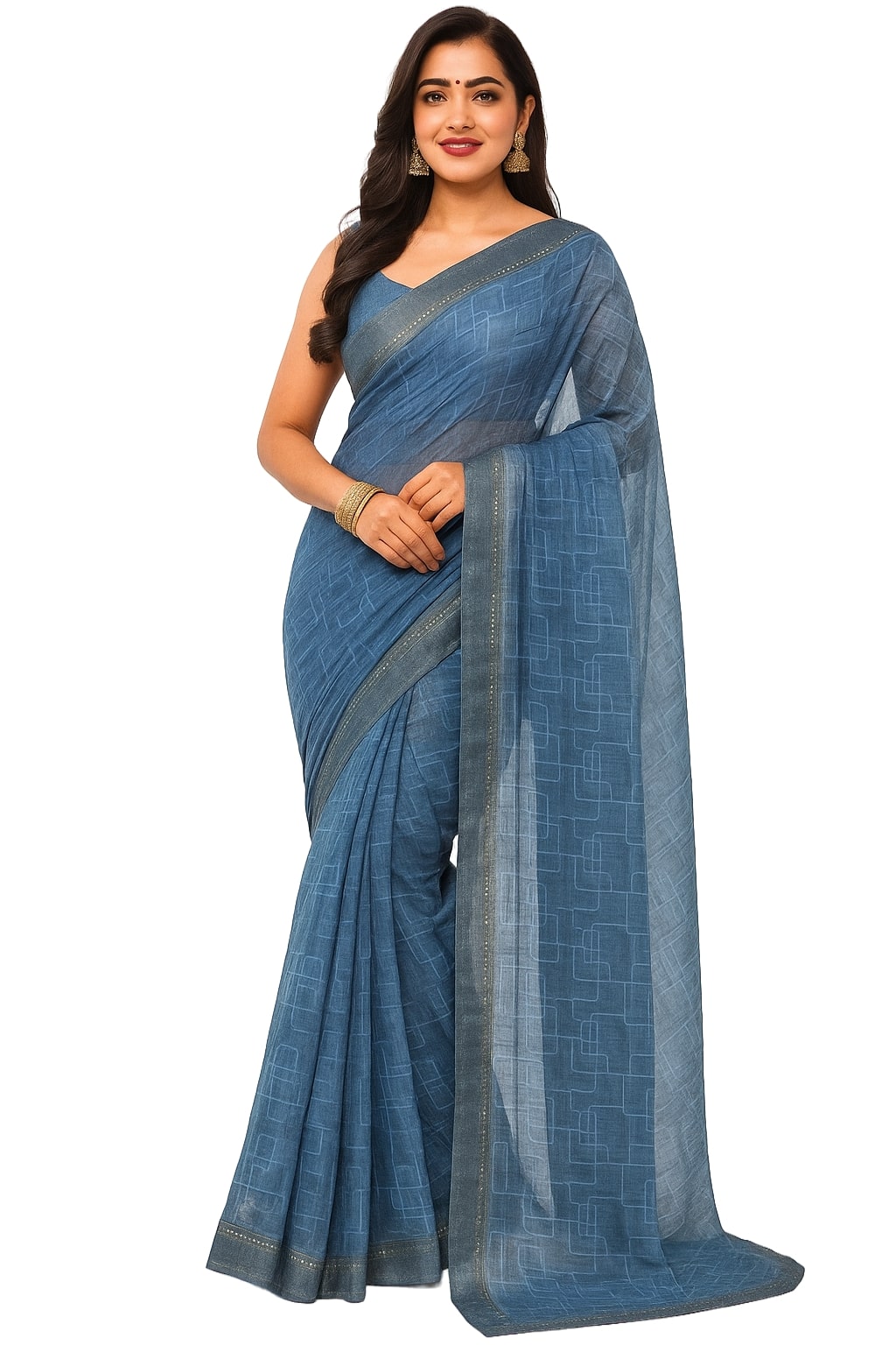 Elegant Net Saree with Geometric Pattern & Subtle Border – Lightweight & Comfortable Saree for Women | Perfect for Festive, Wedding, Traditional & Casual Wear