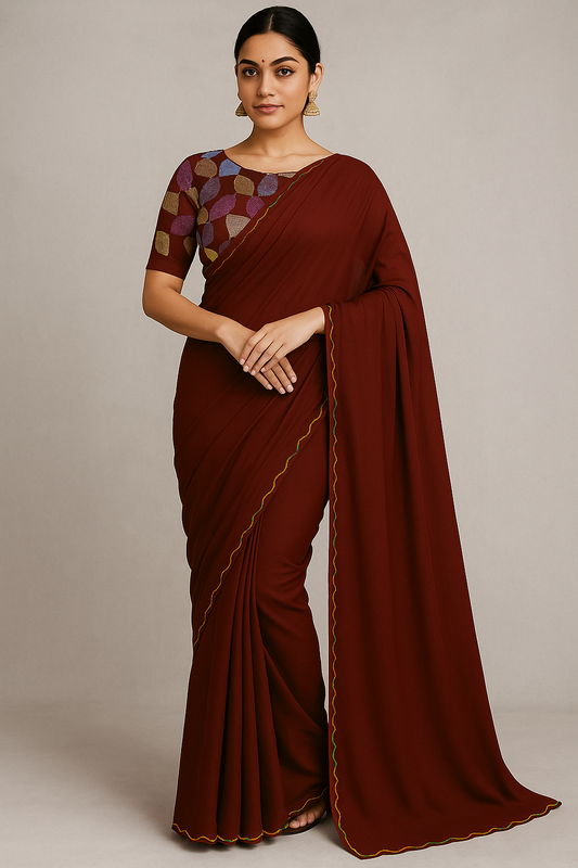 Georgette Saree for Women | Black Party & Festive Saree with Multicolor Embroidery Border | Geometric Blouse Piece Included | Elegant & Lightweight Fabric | Ideal for Special Occasions