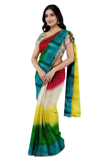 Women's Georgette Saree with Subtle Embroidery | Unstitched White Embroidered Blouse Piece | Indian Ethnic Wear Saree for Parties, Weddings & Festive Occasions